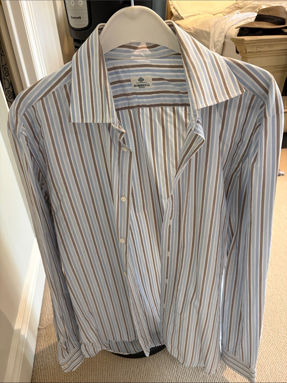 Borelli Men's Light Blue & Brown Striped Dress Shirt